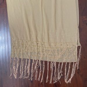 Extra Long Beaded Mesh Scarf in beige/cream color. It’s so lightweight